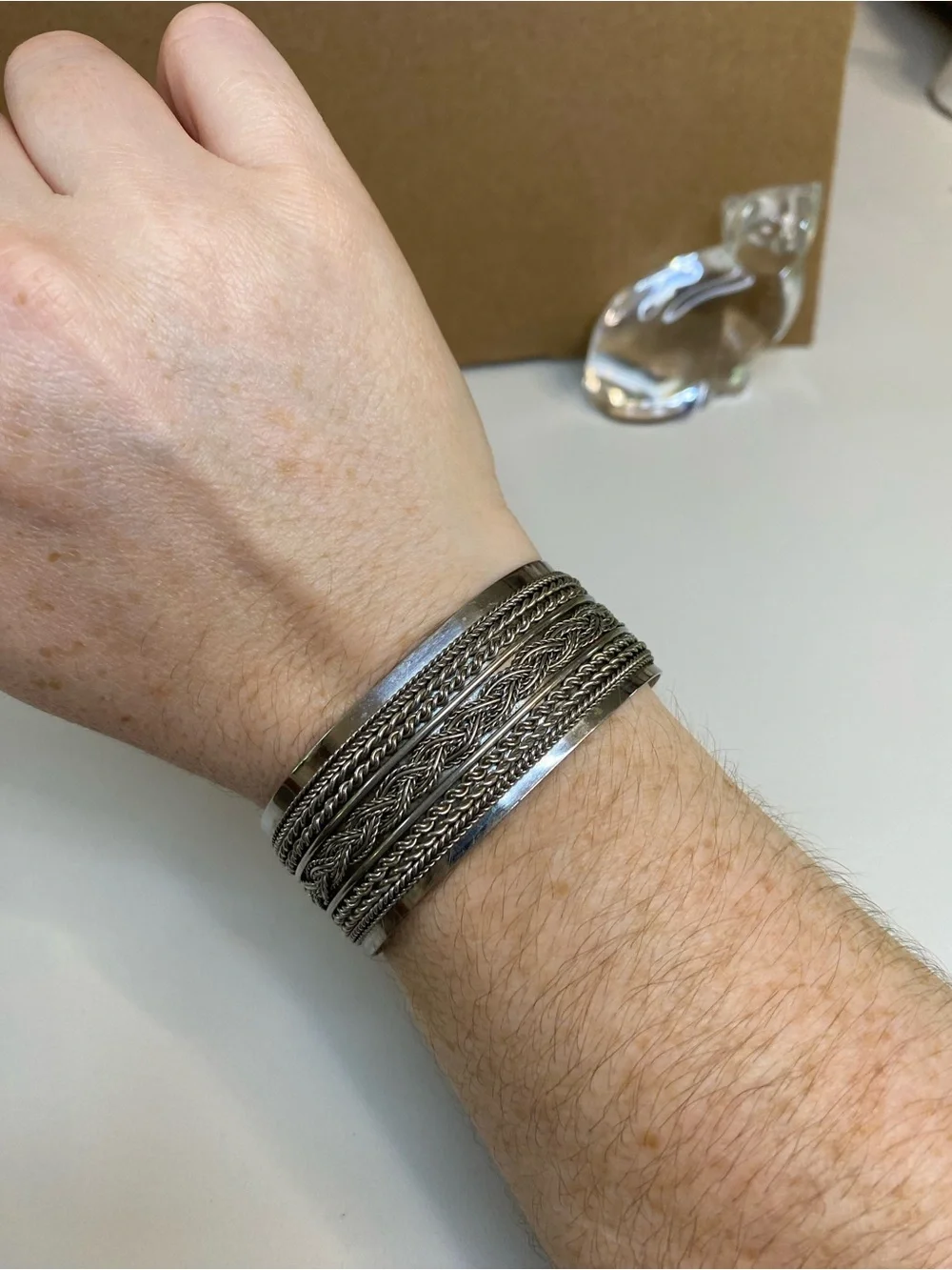 Unisex Multi-Textured Silver Metal Cuff Bracelet